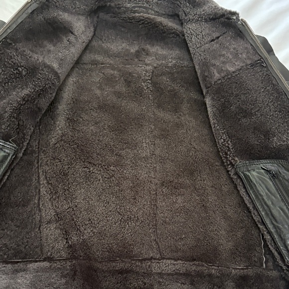 Men's Black Leather Jacket with Fur Collar - Picture 9 of 15